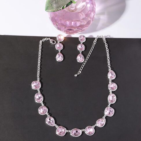 Rhinestone Gemstone Necklace Earrings Jewelry Set for Women Gifts for Wife Mom Bride Bridesmaid Friend Sister in Saudi Arabia