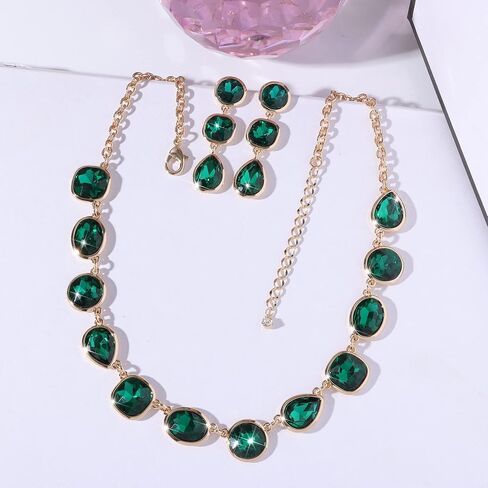 Rhinestone Gemstone Necklace Earrings Jewelry Set for Women Gifts for Wife Mom Bride Bridesmaid Friend Sister in Saudi Arabia
