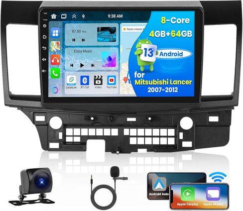 لسيارة Mitsubishi Lancer 2007-2012 Android 13 Stereo Wireless CarPlay، 2G+64G HD شاشة لمس راديو السيارة 10.1 بوصة مع نظام Android Auto in-Dash GPS Navigation BT HiFi RDS كاميرا احتياطية in Saudi Arabia