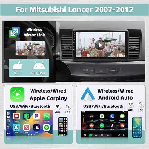 لسيارة Mitsubishi Lancer 2007-2012 Android 13 Stereo Wireless CarPlay، 2G+64G HD شاشة لمس راديو السيارة 10.1 بوصة مع نظام Android Auto in-Dash GPS Navigation BT HiFi RDS كاميرا احتياطية in Saudi Arabia