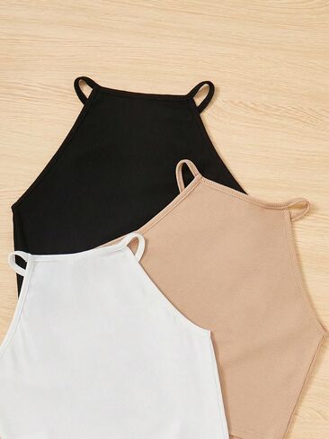 Milumia Girl's 3 Pack Ribbed Knit Sleeveless Halter Top Hanky Hem Crop Cami Tops Set in Saudi Arabia