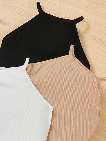 Milumia Girl's 3 Pack Ribbed Knit Sleeveless Halter Top Hanky Hem Crop Cami Tops Set in Saudi Arabia
