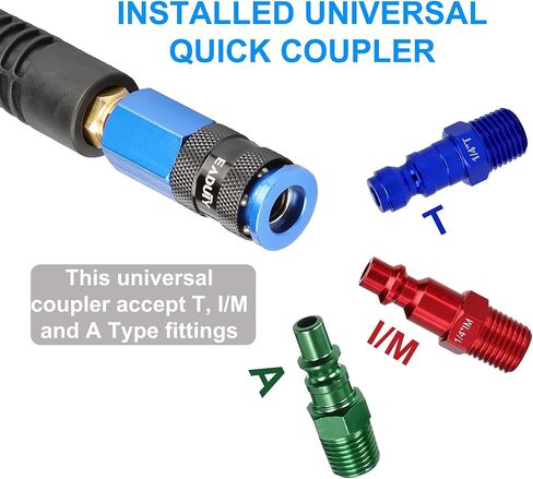 خرطوم هواء هجين 3/8 بوصة. × 3 أقدام، خرطوم ضاغط هواء خفيف الوزن ومرن ومتين مع قارنة توصيل سريعة عالمية من الألومنيوم ومقبس صناعي، رمادي in Kuwait