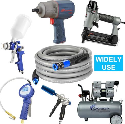 خرطوم هواء هجين 3/8 بوصة. × 3 أقدام، خرطوم ضاغط هواء خفيف الوزن ومرن ومتين مع قارنة توصيل سريعة عالمية من الألومنيوم ومقبس صناعي، رمادي in Kuwait