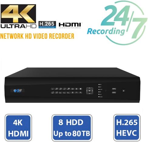 مسجل فيديو GW Security 64 قناة 12 ميجابكسل / 8 ميجابكسل 4K NVR وحده، 8 فتحات HDD، يدعم سعة تخزين تصل إلى 80 تيرابايت (GW4264NS-V8) in Saudi Arabia