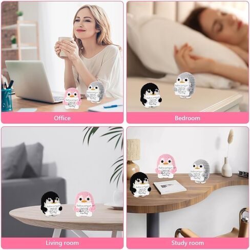 WANTY Positive Penguin, 2.6 Inch Knitted Penguin Toy, Handmade Crochet Penguin with Positive Cards, Mini Funny Positive Penguin, Encouraging Gift for Friends/Family, Home & Office Decor (Black) in Saudi Arabia