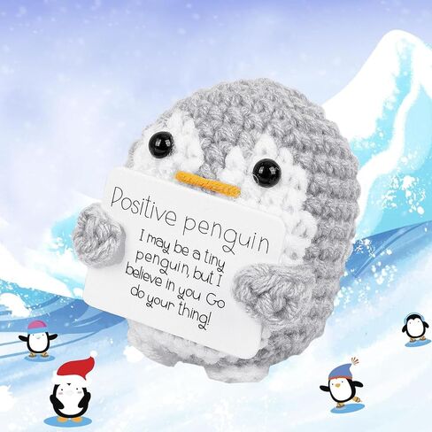 WANTY Positive Penguin, 2.6 Inch Knitted Penguin Toy, Handmade Crochet Penguin with Positive Cards, Mini Funny Positive Penguin, Encouraging Gift for Friends/Family, Home & Office Decor (Black) in Saudi Arabia