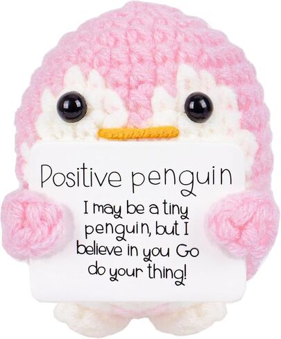 WANTY Positive Penguin, 2.6 Inch Knitted Penguin Toy, Handmade Crochet Penguin with Positive Cards, Mini Funny Positive Penguin, Encouraging Gift for Friends/Family, Home & Office Decor (Black) in Saudi Arabia