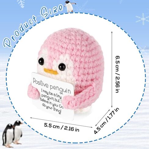 WANTY Positive Penguin, 2.6 Inch Knitted Penguin Toy, Handmade Crochet Penguin with Positive Cards, Mini Funny Positive Penguin, Encouraging Gift for Friends/Family, Home & Office Decor (Black) in Saudi Arabia
