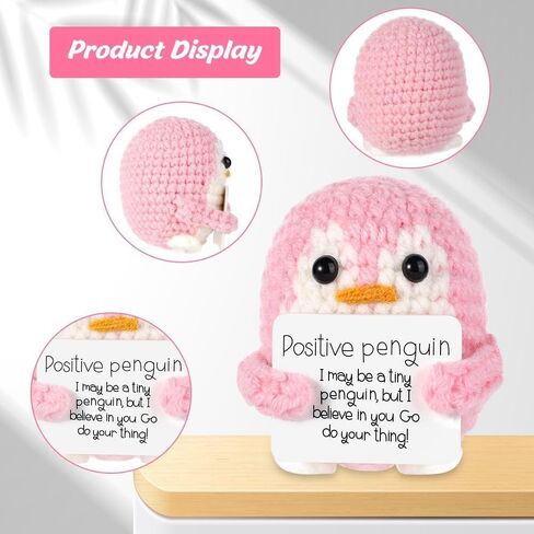 WANTY Positive Penguin, 2.6 Inch Knitted Penguin Toy, Handmade Crochet Penguin with Positive Cards, Mini Funny Positive Penguin, Encouraging Gift for Friends/Family, Home & Office Decor (Black) in Saudi Arabia