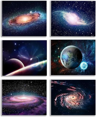 الكون مليء بالنجوم السماء جدار الفن الفضاء الخارجي صور اللوحة المجرة سديم رائعة، لغرفة النوم، غرفة المعيشة، ديكور الحمام، ملصقات للأطفال، غرفة الأولاد أو البنات، مجموعة من 6 (8 "× 10") غير مؤطرة in Kuwait