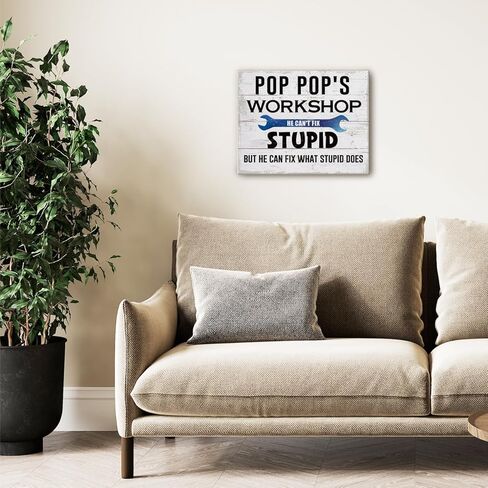 Funny Pop Pop Gift, Canvas Wall Table Decor, Pop Pop's Workshop Canvas Poster Gift, Home Garage Wall Decor, Father's Day Gift for Pop Pop, Funny Workshop Art Prints - He Can't Fix Stupid in Kuwait
