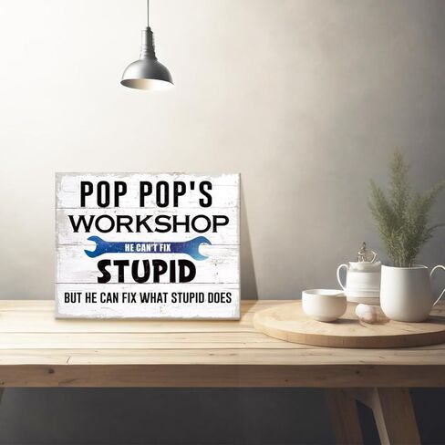 Funny Pop Pop Gift, Canvas Wall Table Decor, Pop Pop's Workshop Canvas Poster Gift, Home Garage Wall Decor, Father's Day Gift for Pop Pop, Funny Workshop Art Prints - He Can't Fix Stupid in Kuwait