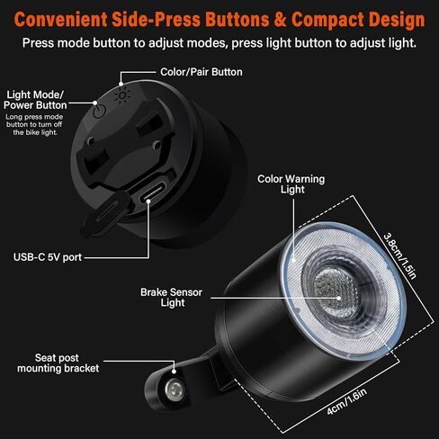 مصباح خلفي للدراجة من NineLeaf ملون 7 ألوان و15 وضع إضاءة، مصابيح خلفية مستشعرة للفرامل، تشغيل/إيقاف تلقائي، مقاومة للماء IP66، قابلة لإعادة الشحن عبر USB، مصباح LED للتحذير الخلفي للدراجة، ملحقات أمان ركوب الدراجات in Kuwait