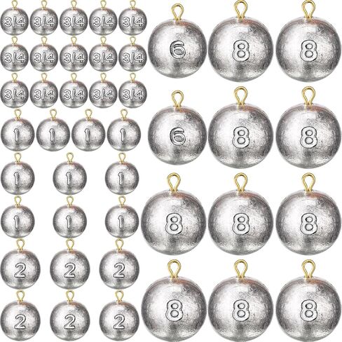 42 Pcs Fishing Weights Sinkers Cannonball Sinker Bass Fishing Casting for Saltwater in 3/4oz, 1oz, 2oz, 6oz, 8oz, 5 Size in Kuwait
