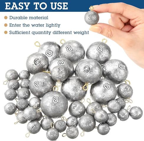 42 Pcs Fishing Weights Sinkers Cannonball Sinker Bass Fishing Casting for Saltwater in 3/4oz, 1oz, 2oz, 6oz, 8oz, 5 Size in Kuwait