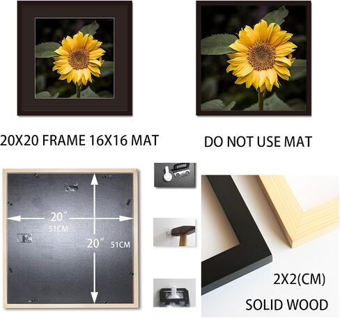 14x14 Picture Frame Black Solid Wood for Black Mat 10x10 Wall Mounting Square Poster Frames in Saudi Arabia