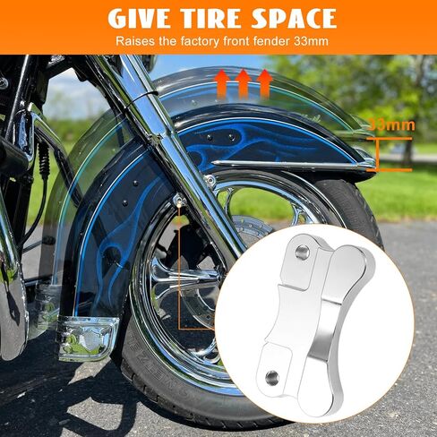 Front Fender Risers 33mm Adapter Relocator Spacer Kit Lift Fender Bracket Mount 21" Wheel Chrome Fender to Fork Fit for 1986-2017 Harley Softail FL Models Fat Boy Deluxe Heritage Classic Slim in Kuwait