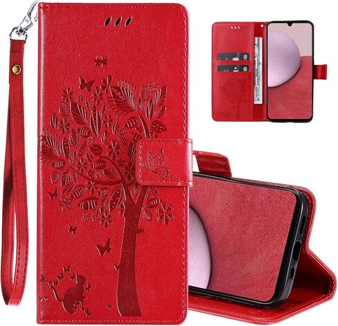 for Galaxy A15 5G Phone Case Wallet,Women Flip Folio Cover with Credit Card Holders Embossed Tree Cat Flower PU Leather Kickstand Wrist Strap Purse Pocket Case for Samsung Galaxy A15 5G Black in Saudi Arabia