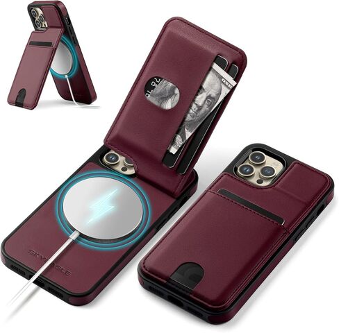 iPhone 12/12 Pro Wallet Case with Card Holder 【Compatible Magsafe】 Women Men PU Leather RFID Blocking Flip Folio Protective Cover Credit Slots with Kickstand Stand for Apple 12,Wine Red in Saudi Arabia