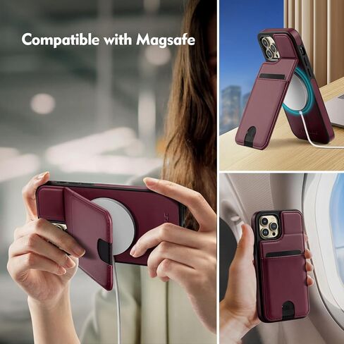 iPhone 12/12 Pro Wallet Case with Card Holder 【Compatible Magsafe】 Women Men PU Leather RFID Blocking Flip Folio Protective Cover Credit Slots with Kickstand Stand for Apple 12,Wine Red in Saudi Arabia