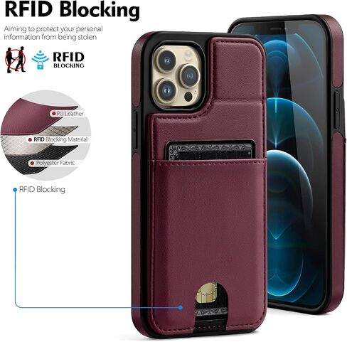 iPhone 12/12 Pro Wallet Case with Card Holder 【Compatible Magsafe】 Women Men PU Leather RFID Blocking Flip Folio Protective Cover Credit Slots with Kickstand Stand for Apple 12,Wine Red in Saudi Arabia