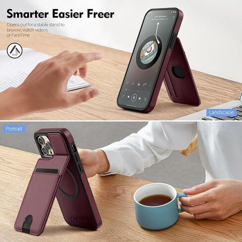 iPhone 12/12 Pro Wallet Case with Card Holder 【Compatible Magsafe】 Women Men PU Leather RFID Blocking Flip Folio Protective Cover Credit Slots with Kickstand Stand for Apple 12,Wine Red in Saudi Arabia