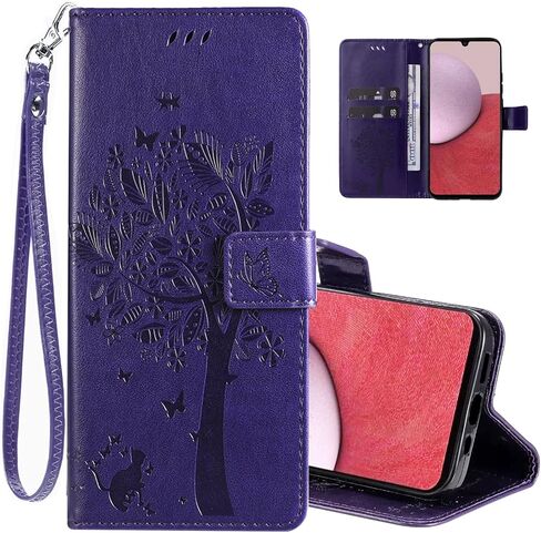 for Galaxy A15 5G Phone Case Wallet,Women Flip Folio Cover with Credit Card Holders Embossed Tree Cat Flower PU Leather Kickstand Wrist Strap Purse Pocket Case for Samsung Galaxy A15 5G Black in Saudi Arabia
