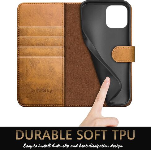 for iPhone 12/12 Pro 6.1" Genuine Leather Wallet case 【RFID Blocking】【4 Credit Card Holder】【Real Leather】 Flip Folio Book Phone case Protective Cover Women Men for Apple 12 case Black in Kuwait