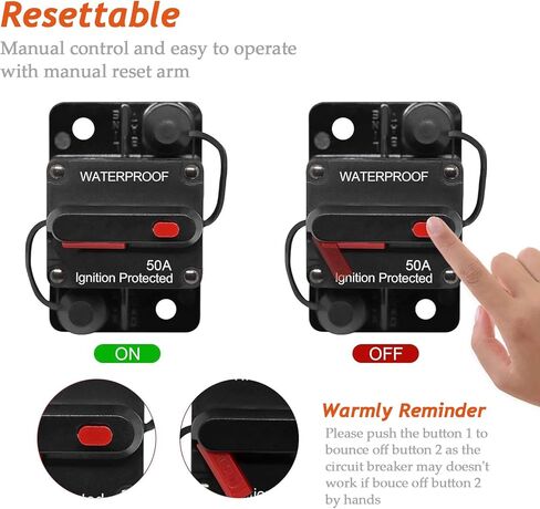 قاطع دائرة مع إعادة تعيين يدوي تيار مستمر 12 فولت - 48 فولت مقاوم للماء لحماية الطاقة اليدوية للسيارة والبحرية ومحركات التصيد والمركبات ATV والمقطورة والمركبات وصوت ستيريو (70 أمبير) in Kuwait