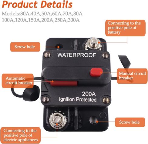 قاطع دائرة مع إعادة تعيين يدوي تيار مستمر 12 فولت - 48 فولت مقاوم للماء لحماية الطاقة اليدوية للسيارة والبحرية ومحركات التصيد والمركبات ATV والمقطورة والمركبات وصوت ستيريو (70 أمبير) in Kuwait