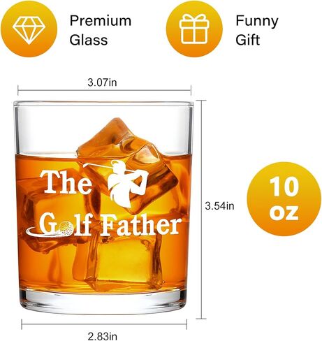 Golf Gifts for Dad, The Golf Father Whiskey Glass for Men, Fathers Day Golf Gifts Birthday Christmas Gifts for Golfer Dad Father Men, Dad Golf Gifts from Daughter Son, 10OZ Old Fashioned Glass in Saudi Arabia