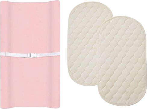 مجموعة طاولة تغيير الحفاضات من شركة أمريكان بيبي، غطاء وسادة طاولة تغيير محيطي مصنوع من القطن العضوي بنسبة 100% وعبوتين من وسادات طاولة تغيير الحفاضات مصنوعة من طبقة علوية من القطن العضوي، باللون الوردي، للفتيات in Kuwait