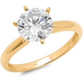 Clara Pucci 2.45ct Round Cut Solitaire Stunning Genuine Moissanite D 6-prong Designer Statement Ring in Solid 14k Yellow Gold for Women