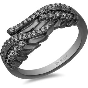Jewelili Enchanted Disney Fine Jewelry Sterling Silver With Black Rhodium 1/6 Cttw Diamond Maleficent Wings Ring