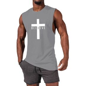 Men's Cotton Graphic Tank Tops Jesus Cross Believe Printed Faith Christian Shirts