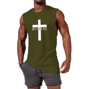 قمصان iudam الرجالية القطنية ذات الرسومات بدون أكمام مطبوع عليها Jesus Cross Believe، قمصان مسيحية إيمانية