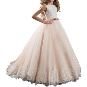 Abaowedding Flower Girl Dresses First Communion Dresses Girl Pageant Dresses Long Lace Sequin Girl Dresses Ball Gown