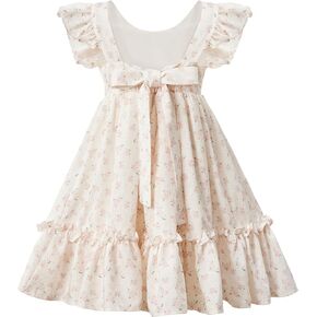 Girls Tie Back Party Dress Ruffle Sleeve Special Occasions Summer Floral Dresses Size 3-9 Y