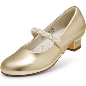 DREAM PAIRS Girls Dress Shoes Low Heels for Little Big Girl Mary Jane Shoes with Pearl Rhinestones Flower Girl Pumps Princess Wedding Party