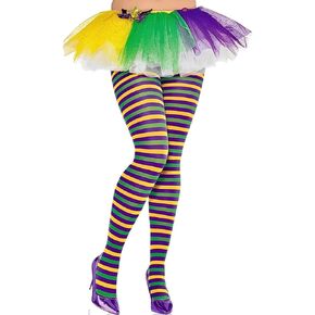 Mardi Gras Striped Adult Tights - Plus Size (1 Count) - Festive, Comfortable, and Durable Costume Accessory for Parties and Celebrations