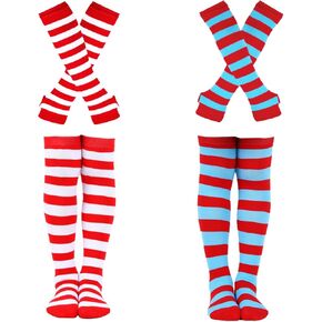 2 Set Kids High Knee Socks and Long Arm Warmer Gloves for World Book Day Dress Up in Kuwait