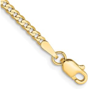 Solid 14K Yellow Gold 2.2mm Flat Beveled Curb with Lobster Lock Anket Necklace Chain -7.0" 8.0" 9.0" 10.0"