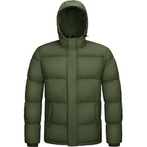 MAGCOMSEN Mens Hooded Down Jacket Water Resistant Puffer Jacket Full Zip Up Windproof Winter Jacket with Zip Pockets
