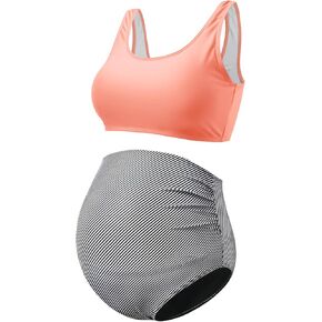 DEBELLY Maternity Bikini Set Sporty Swimsuit with Tank Top & High Waist Bottom Women 2 Piece Bathing Suits Pregnancy Swimwear