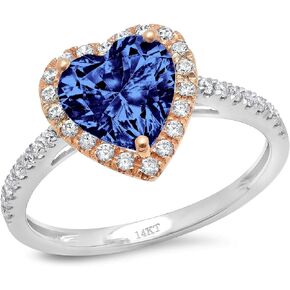 Clara Pucci 2.46 Brilliant Heart Cut Solitaire Accent Halo Stunning Genuine Flawless Simulated Tanzanite Gem Designer Modern Ring Solid 18K 2 Tone Gold
