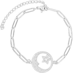 MEPLUS FASHION Stainless Steel Adjustable Link Chain Cubic Zirconia Multi Charm Bracelets for Women Teen Girls