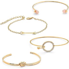 Pera Jewelry 14K Gold and Silver Plated Layered Bracelet Sets, 4 Pieces, Adjustable Layered Link Bracelets Sets, Stainless Steel, no gemstone