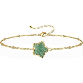 14K Gold Plated Lucky Star Adjustable Bracelet for Women Natural Gemstone Crystal Simple Fashion Bracelet Birthday Gifts for Girl