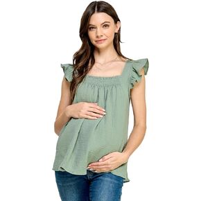 Womens Square Neck Ruffle Cap Sleeve Maternity Top